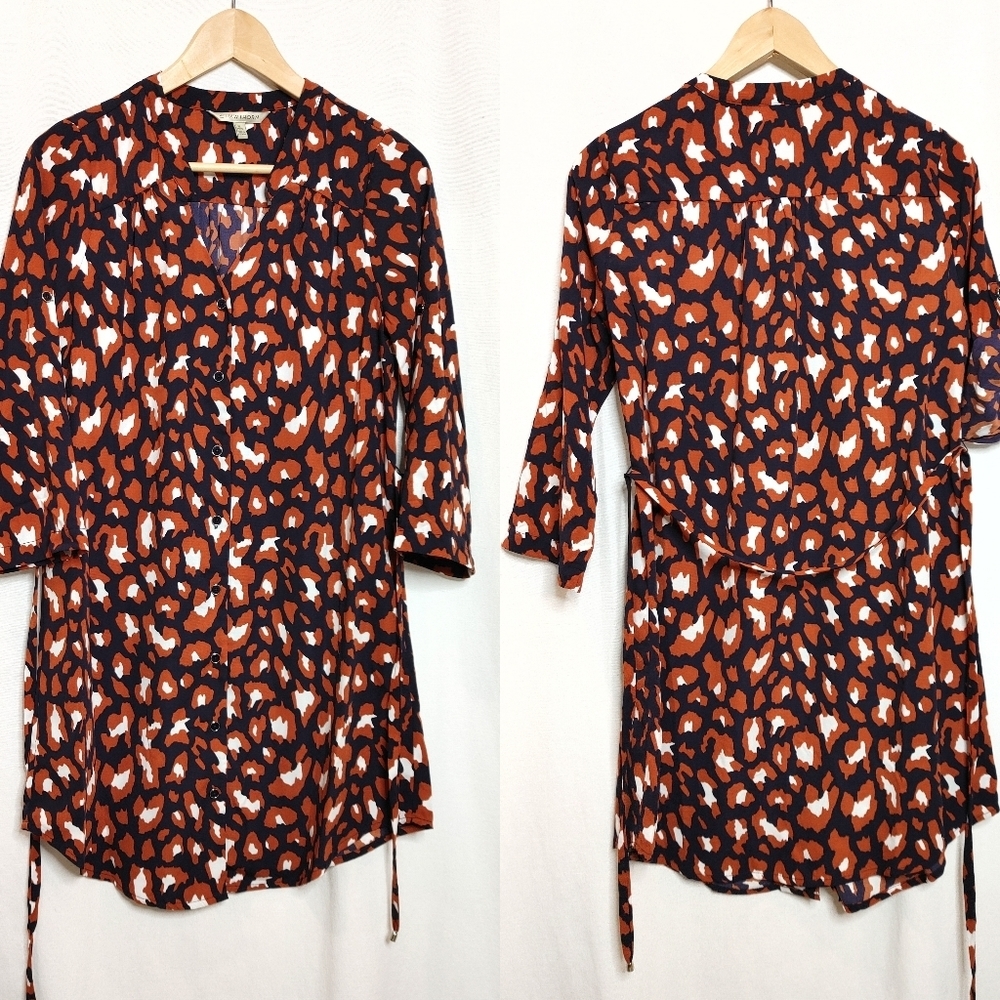 41 Hawthorne Tab Sleeve Button Front Shirt Dress Blue Orange White XSP XS Petite